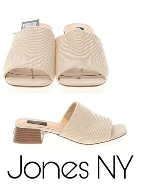 JONES NEW YORK Beige Textured Slide Sandal - Low Block Heel 8.5